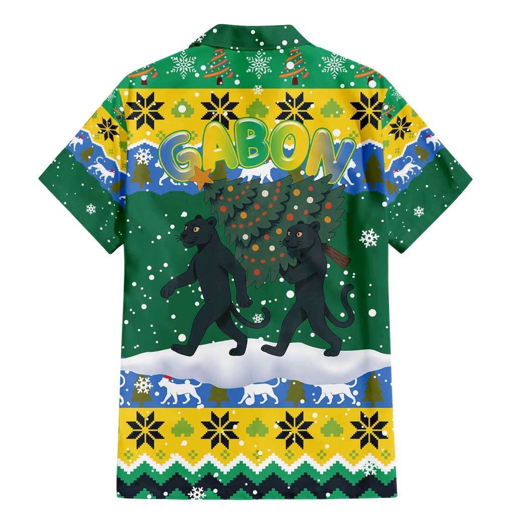 Gabon Christmas Family Matching Mermaid Dress and Hawaiian Shirt with Black Panthers Carrying Tree and Green Yellow Snowflake Pattern - Wonder Print Shop