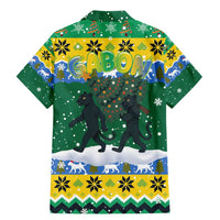 Gabon Christmas Family Matching Mermaid Dress and Hawaiian Shirt with Black Panthers Carrying Tree and Green Yellow Snowflake Pattern - Wonder Print Shop