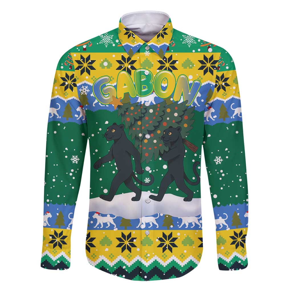 Gabon Christmas Family Matching Puletasi and Hawaiian Shirt with Black Panthers Carrying Tree and Green Yellow Snowflake Pattern - Wonder Print Shop