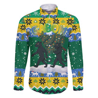 Gabon Christmas Family Matching Puletasi and Hawaiian Shirt with Black Panthers Carrying Tree and Green Yellow Snowflake Pattern - Wonder Print Shop
