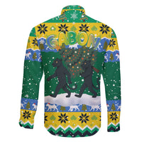 Gabon Christmas Family Matching Puletasi and Hawaiian Shirt with Black Panthers Carrying Tree and Green Yellow Snowflake Pattern - Wonder Print Shop