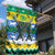 Gabon Christmas Garden Flag with Black Panthers Carrying Tree and Green Yellow Snowflake Pattern - Wonder Print Shop