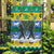 Gabon Christmas Garden Flag with Black Panthers Carrying Tree and Green Yellow Snowflake Pattern - Wonder Print Shop