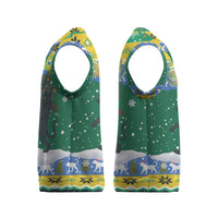 Gabon Christmas Knitted V-Neck Vest with Black Panthers Carrying Tree and Green Yellow Snowflake Pattern - Wonder Print Shop