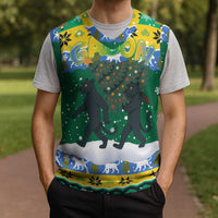 Gabon Christmas Knitted V-Neck Vest with Black Panthers Carrying Tree and Green Yellow Snowflake Pattern - Wonder Print Shop