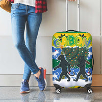 Gabon Christmas Luggage Cover with Black Panthers Carrying Tree and Green Yellow Snowflake Pattern - Wonder Print Shop