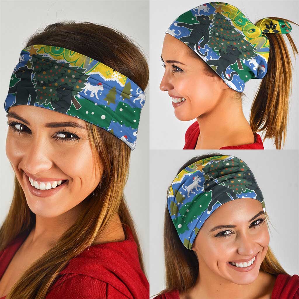 Gabon Christmas Neck Gaiter with Black Panthers Carrying Tree and Green Yellow Snowflake Pattern - Wonder Print Shop