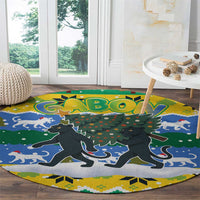 Gabon Christmas Round Carpet with Black Panthers Carrying Tree and Green Yellow Snowflake Pattern - Wonder Print Shop