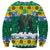 Gabon Christmas Sweatshirt with Black Panthers Carrying Tree and Green Yellow Snowflake Pattern - Wonder Print Shop