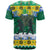 Gabon Christmas T Shirt with Black Panthers Carrying Tree and Green Yellow Snowflake Pattern - Wonder Print Shop