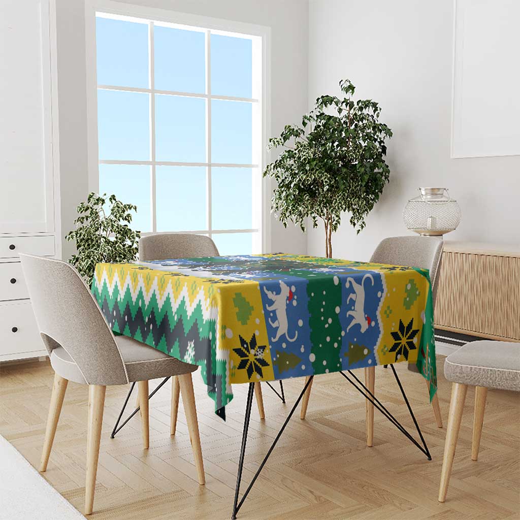 Gabon Christmas Tablecloth with Black Panthers Carrying Tree and Green Yellow Snowflake Pattern - Wonder Print Shop