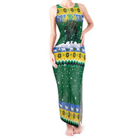 Gabon Christmas Tank Maxi Dress with Black Panthers Carrying Tree and Green Yellow Snowflake Pattern - Wonder Print Shop