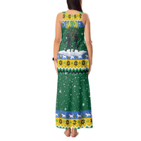 Gabon Christmas Tank Maxi Dress with Black Panthers Carrying Tree and Green Yellow Snowflake Pattern - Wonder Print Shop