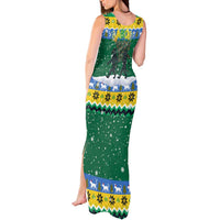 Gabon Christmas Tank Maxi Dress with Black Panthers Carrying Tree and Green Yellow Snowflake Pattern - Wonder Print Shop