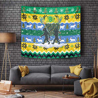Gabon Christmas Tapestry with Black Panthers Carrying Tree and Green Yellow Snowflake Pattern - Wonder Print Shop