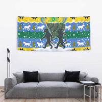 Gabon Christmas Tapestry with Black Panthers Carrying Tree and Green Yellow Snowflake Pattern - Wonder Print Shop