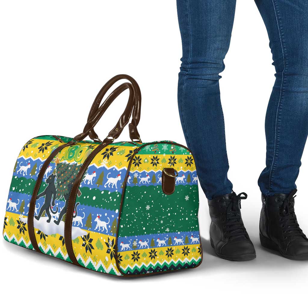 Gabon Christmas Travel Bag with Black Panthers Carrying Tree and Green Yellow Snowflake Pattern - Wonder Print Shop