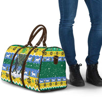 Gabon Christmas Travel Bag with Black Panthers Carrying Tree and Green Yellow Snowflake Pattern - Wonder Print Shop
