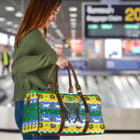 Gabon Christmas Travel Bag with Black Panthers Carrying Tree and Green Yellow Snowflake Pattern - Wonder Print Shop