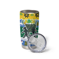Gabon Christmas Tumbler Cup with Black Panthers Carrying Tree and Green Yellow Snowflake Pattern - Wonder Print Shop