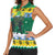 Gabon Christmas Women Sleeveless Polo Shirt with Black Panthers Carrying Tree and Green Yellow Snowflake Pattern - Wonder Print Shop