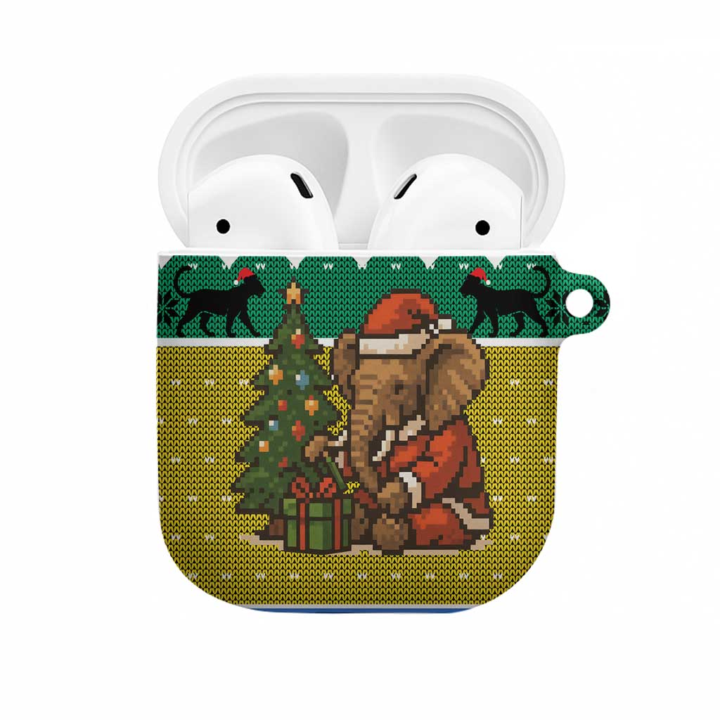 Gabon Christmas AirPods Case with Pixel Art Elephant Santa Christmas Tree and Flag Colors Pattern - Wonder Print Shop