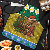 Gabon Christmas Apron with Pixel Art Elephant Santa Christmas Tree and Flag Colors Pattern - Wonder Print Shop