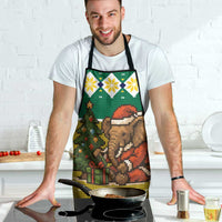 Gabon Christmas Apron with Pixel Art Elephant Santa Christmas Tree and Flag Colors Pattern - Wonder Print Shop