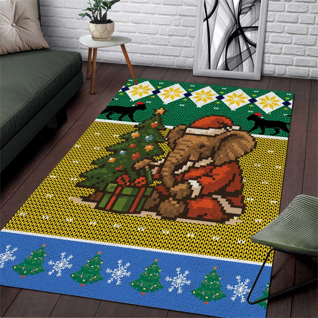 Gabon Christmas Area Rug with Pixel Art Elephant Santa Christmas Tree and Flag Colors Pattern - Wonder Print Shop