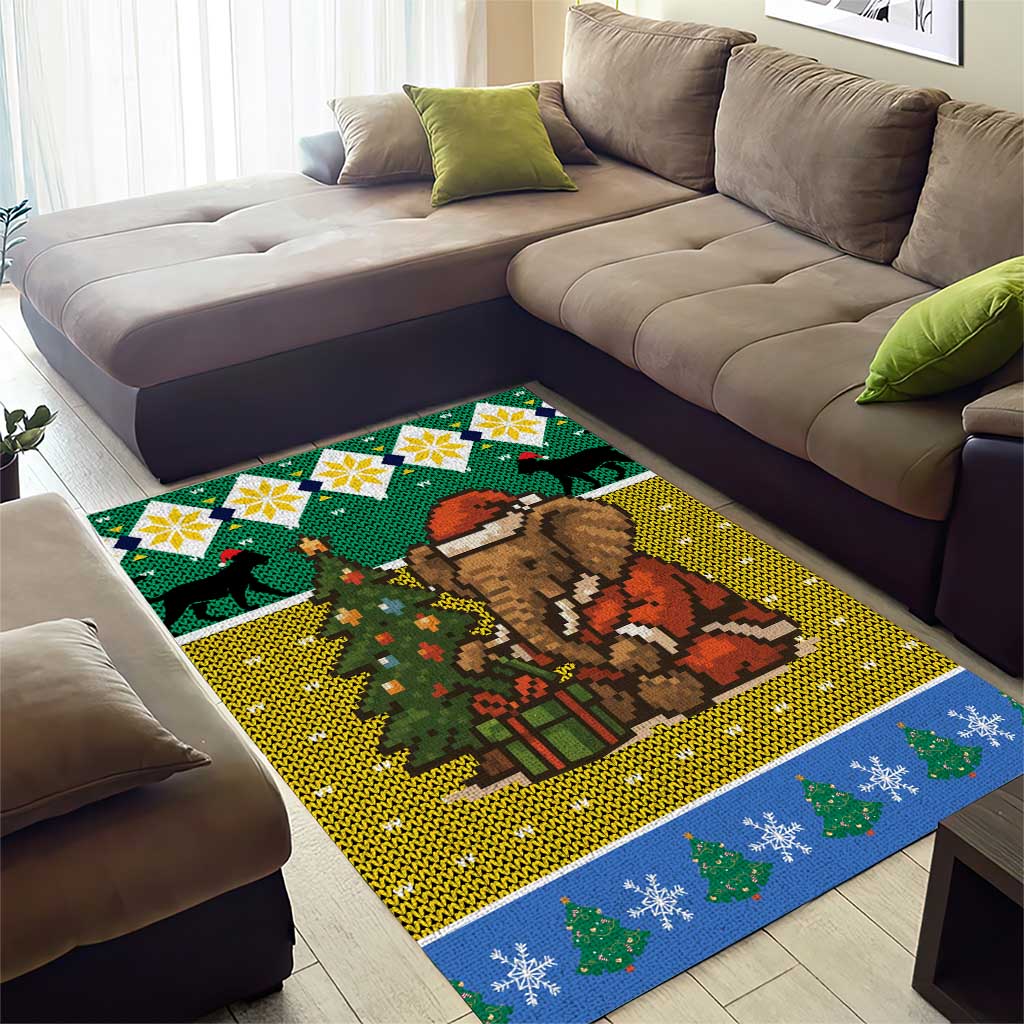 Gabon Christmas Area Rug with Pixel Art Elephant Santa Christmas Tree and Flag Colors Pattern - Wonder Print Shop