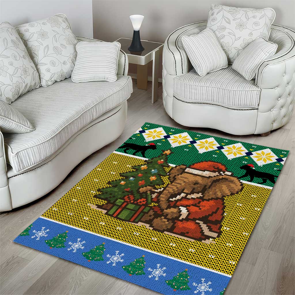 Gabon Christmas Area Rug with Pixel Art Elephant Santa Christmas Tree and Flag Colors Pattern - Wonder Print Shop