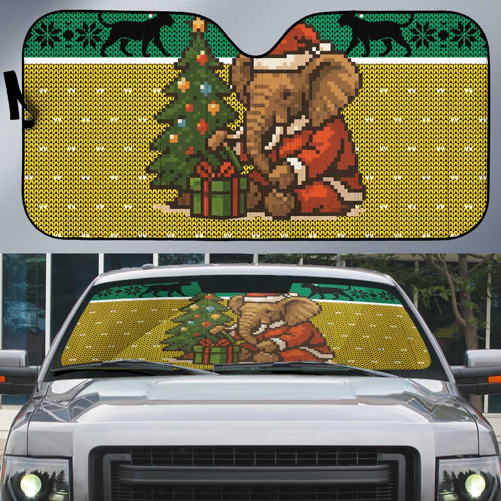 Gabon Christmas Auto Sun Shade with Pixel Art Elephant Santa Christmas Tree and Flag Colors Pattern - Wonder Print Shop