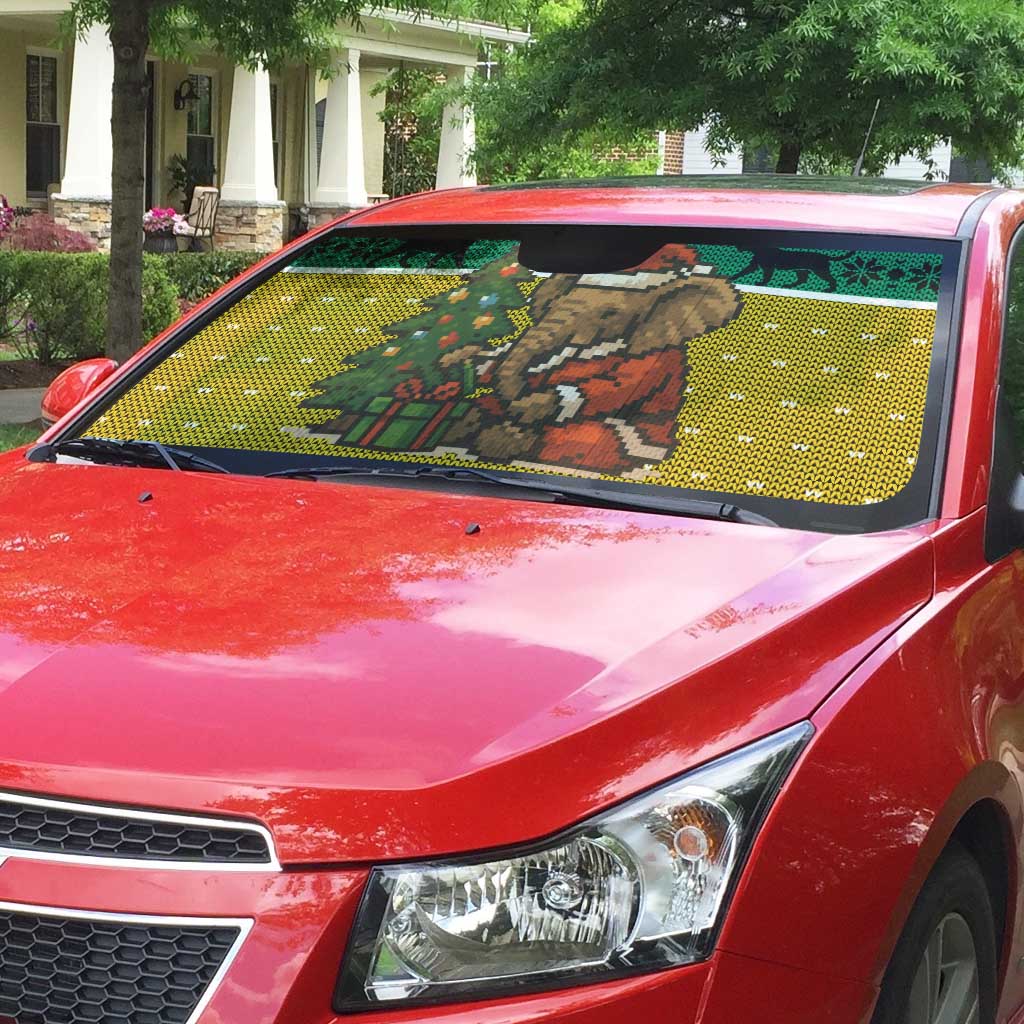 Gabon Christmas Auto Sun Shade with Pixel Art Elephant Santa Christmas Tree and Flag Colors Pattern - Wonder Print Shop