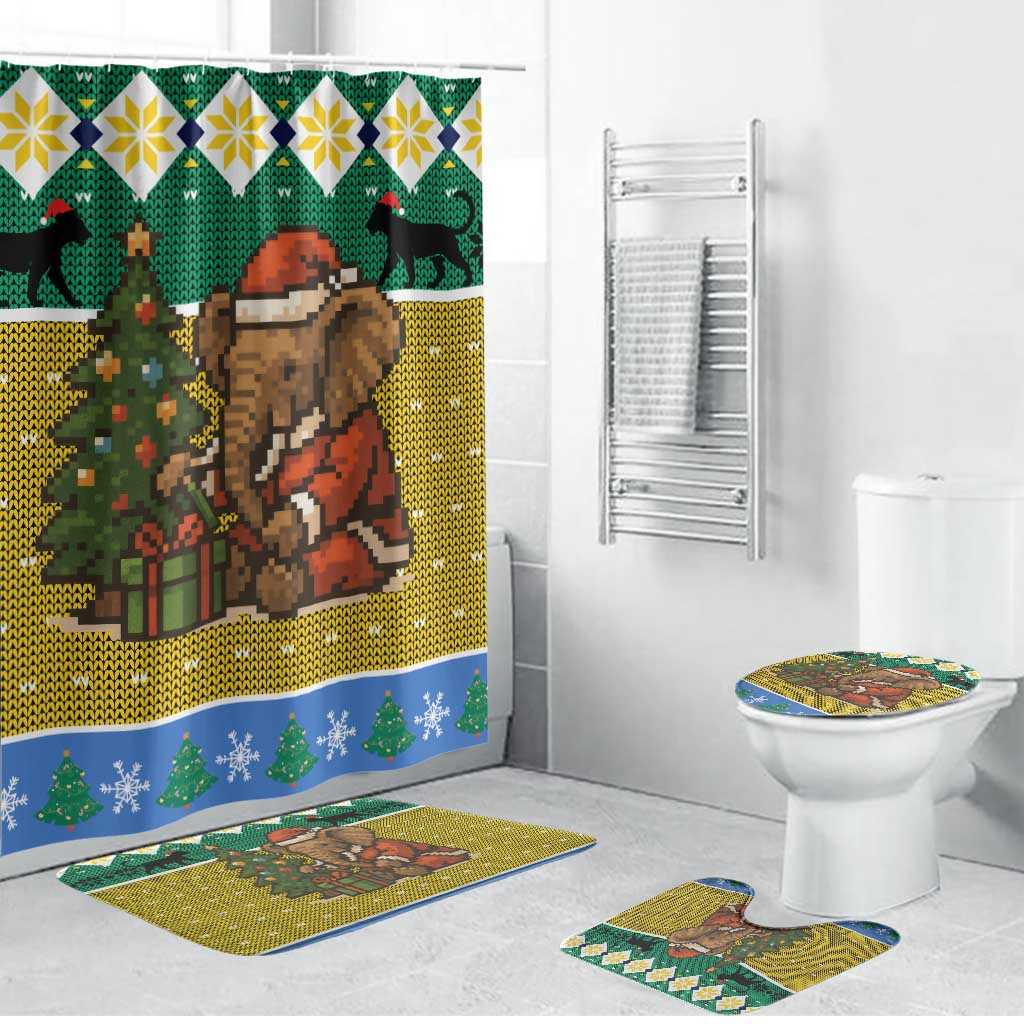 Gabon Christmas Bathroom Set with Pixel Art Elephant Santa Christmas Tree and Flag Colors Pattern - Wonder Print Shop