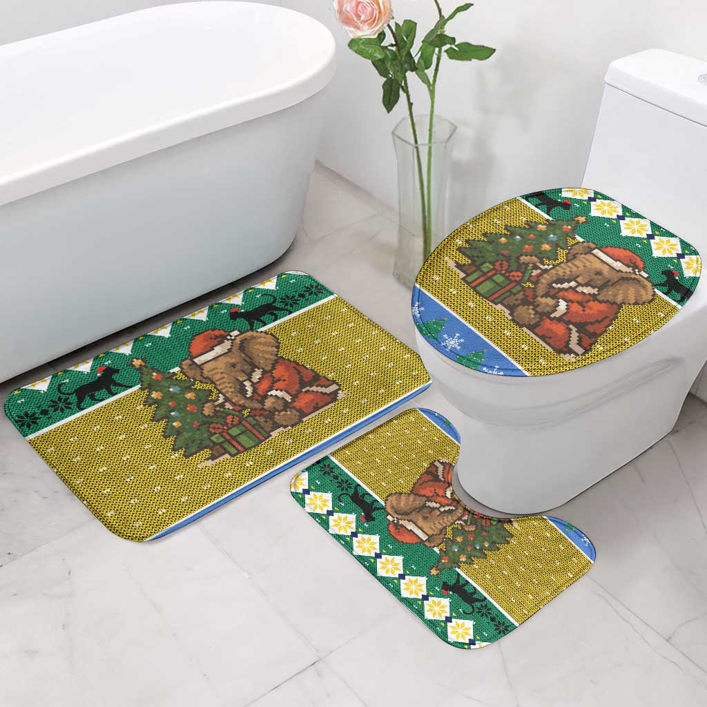 Gabon Christmas Bathroom Set with Pixel Art Elephant Santa Christmas Tree and Flag Colors Pattern - Wonder Print Shop