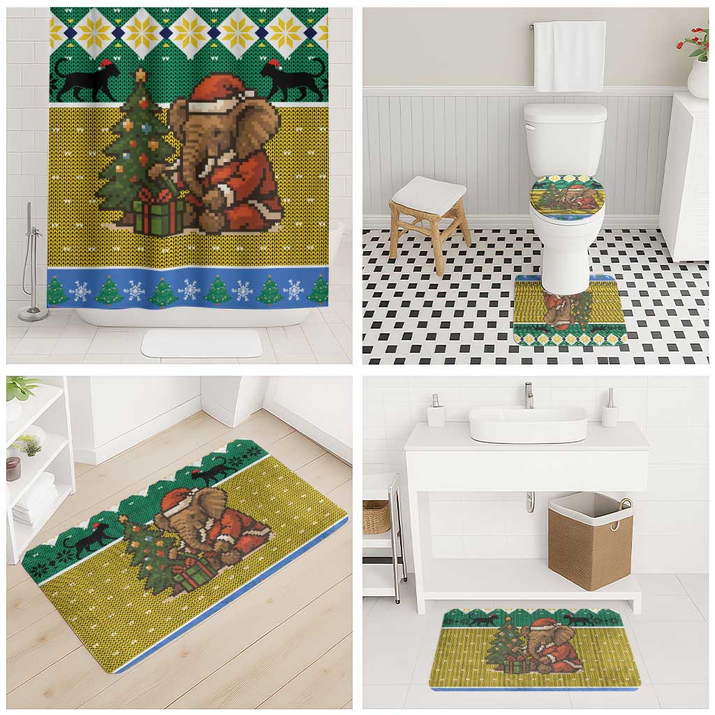 Gabon Christmas Bathroom Set with Pixel Art Elephant Santa Christmas Tree and Flag Colors Pattern - Wonder Print Shop
