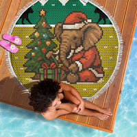 Gabon Christmas Beach Blanket with Pixel Art Elephant Santa Christmas Tree and Flag Colors Pattern - Wonder Print Shop