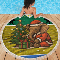 Gabon Christmas Beach Blanket with Pixel Art Elephant Santa Christmas Tree and Flag Colors Pattern - Wonder Print Shop