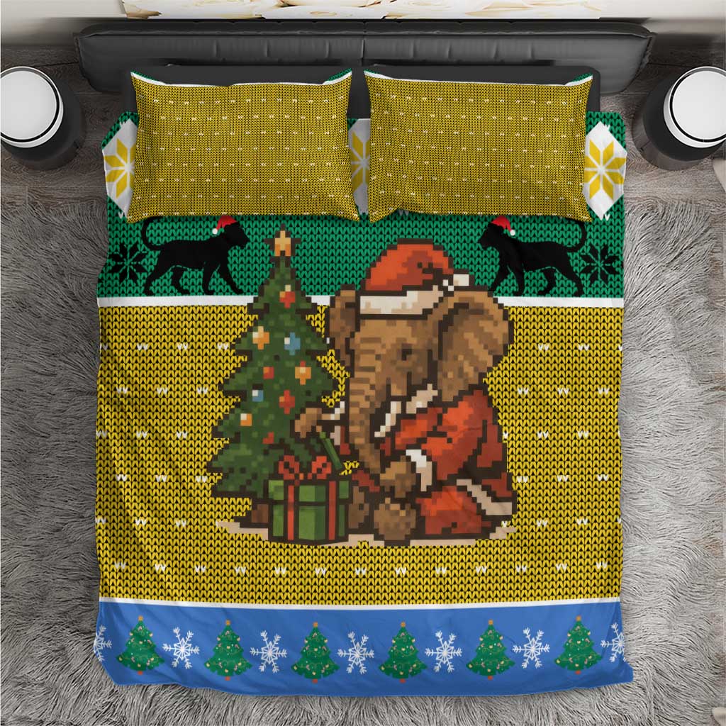 Gabon Christmas Bedding Set with Pixel Art Elephant Santa Christmas Tree and Flag Colors Pattern - Wonder Print Shop
