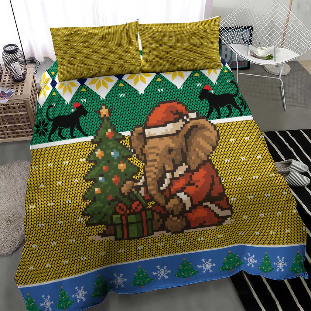 Gabon Christmas Bedding Set with Pixel Art Elephant Santa Christmas Tree and Flag Colors Pattern - Wonder Print Shop