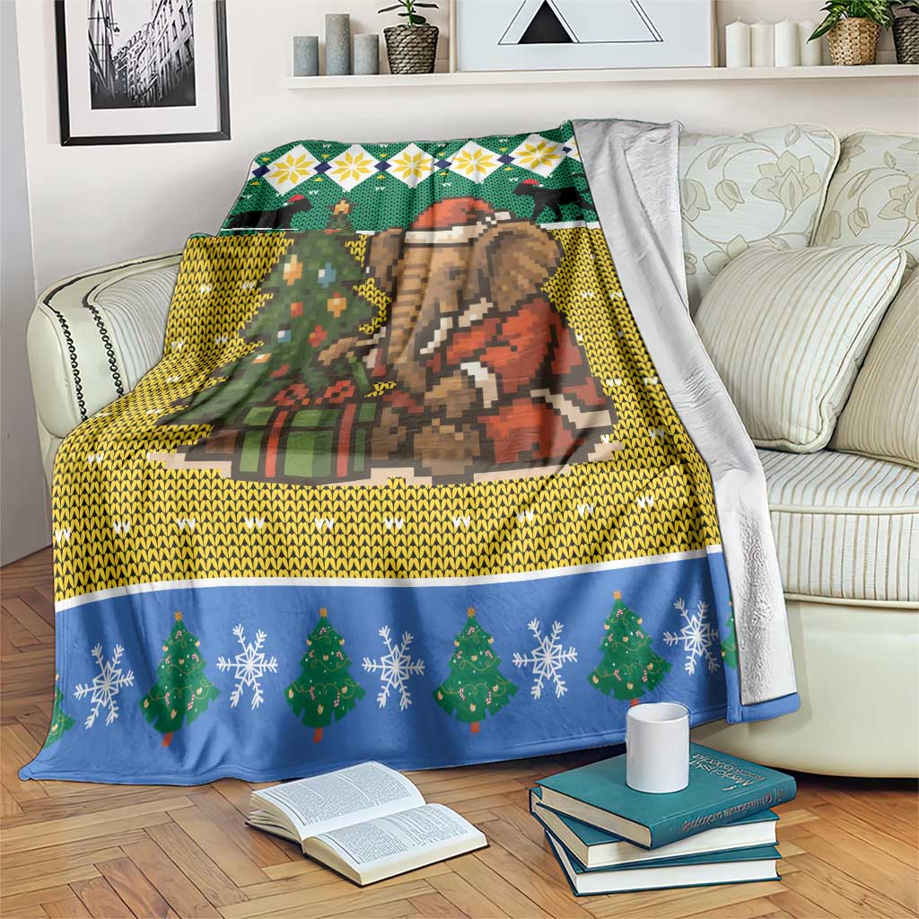 Gabon Christmas Blanket with Pixel Art Elephant Santa Christmas Tree and Flag Colors Pattern - Wonder Print Shop