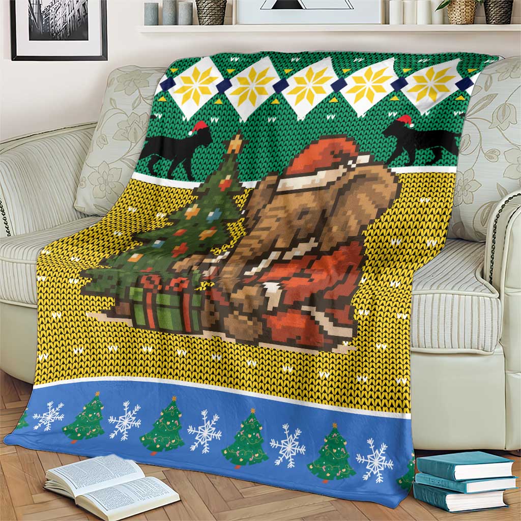 Gabon Christmas Blanket with Pixel Art Elephant Santa Christmas Tree and Flag Colors Pattern - Wonder Print Shop