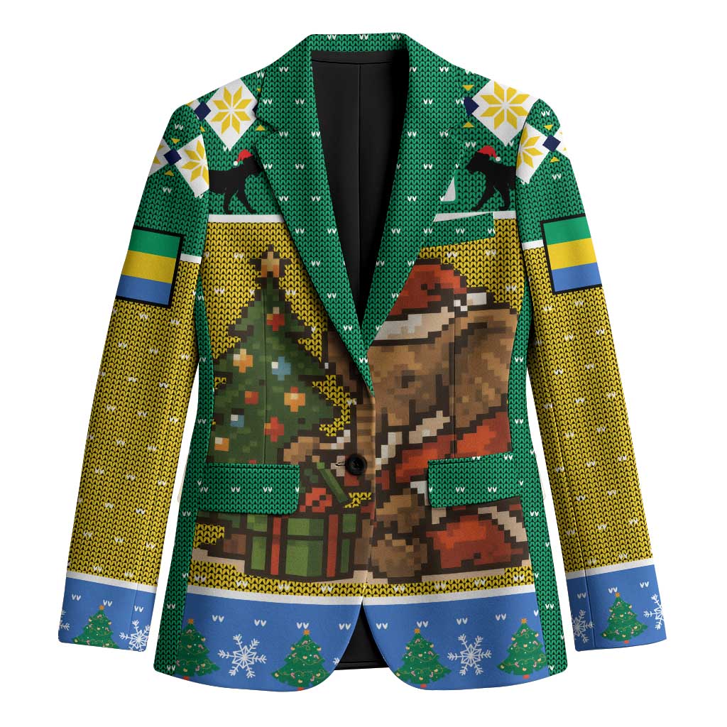 Gabon Christmas Blazer with Pixel Art Elephant Santa Christmas Tree and Flag Colors Pattern - Wonder Print Shop