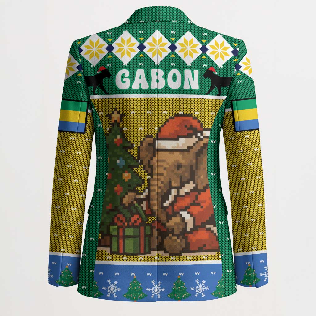 Gabon Christmas Blazer with Pixel Art Elephant Santa Christmas Tree and Flag Colors Pattern - Wonder Print Shop