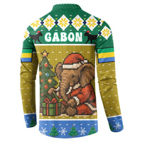 Gabon Christmas Button Sweatshirt with Pixel Art Elephant Santa Christmas Tree and Flag Colors Pattern - Wonder Print Shop