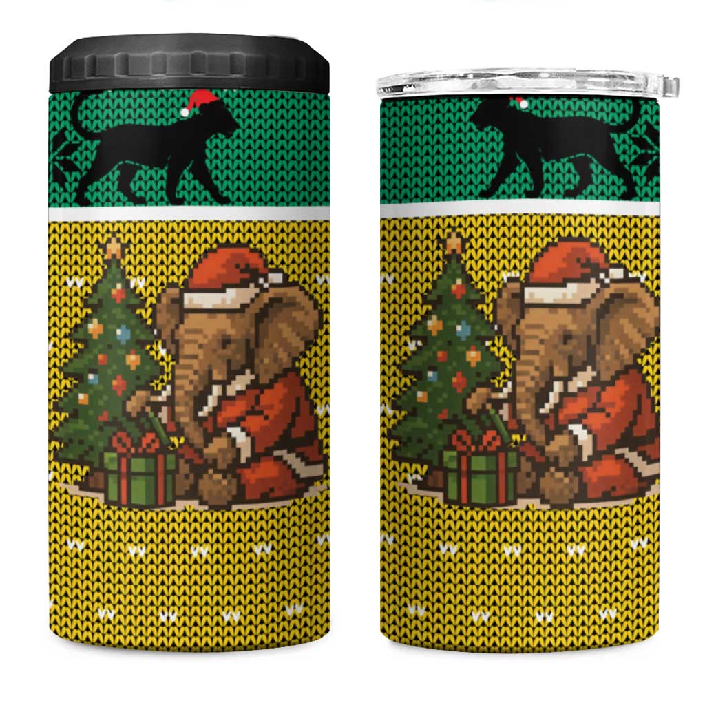 Gabon Christmas 4 in 1 Can Cooler Tumbler with Pixel Art Elephant Santa Christmas Tree and Flag Colors Pattern - Wonder Print Shop