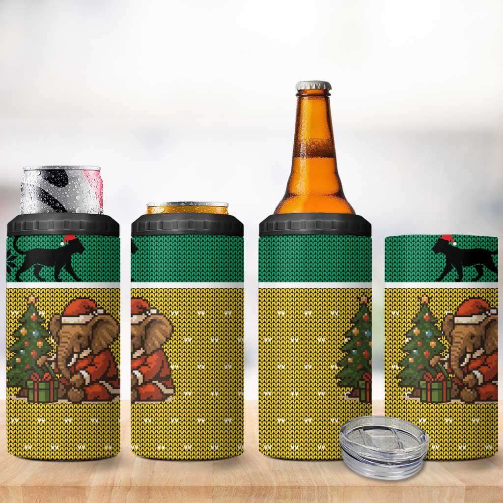 Gabon Christmas 4 in 1 Can Cooler Tumbler with Pixel Art Elephant Santa Christmas Tree and Flag Colors Pattern - Wonder Print Shop