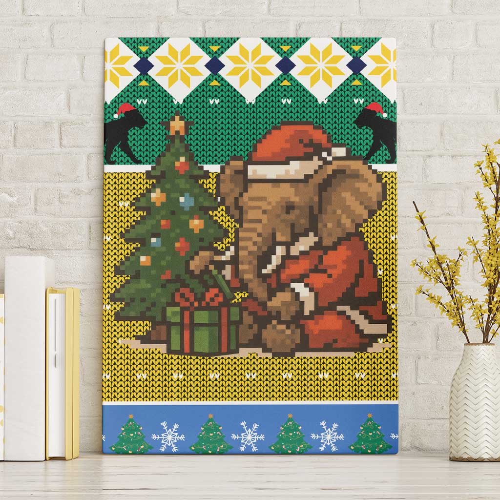Gabon Christmas Canvas Wall Art with Pixel Art Elephant Santa Christmas Tree and Flag Colors Pattern - Wonder Print Shop