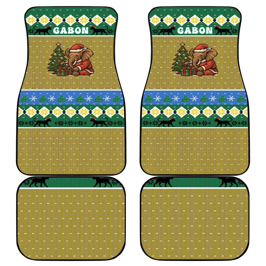 Gabon Christmas Car Mats with Pixel Art Elephant Santa Christmas Tree and Flag Colors Pattern - Wonder Print Shop
