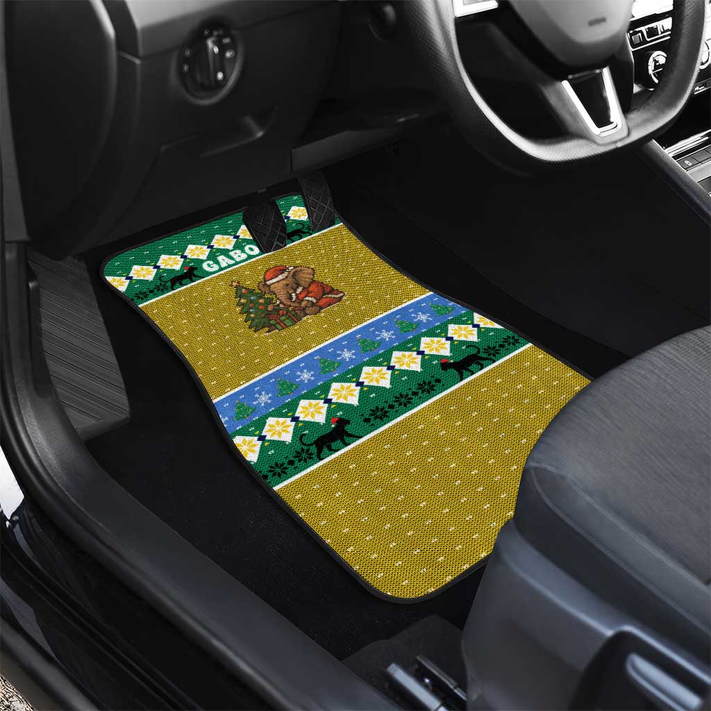 Gabon Christmas Car Mats with Pixel Art Elephant Santa Christmas Tree and Flag Colors Pattern - Wonder Print Shop
